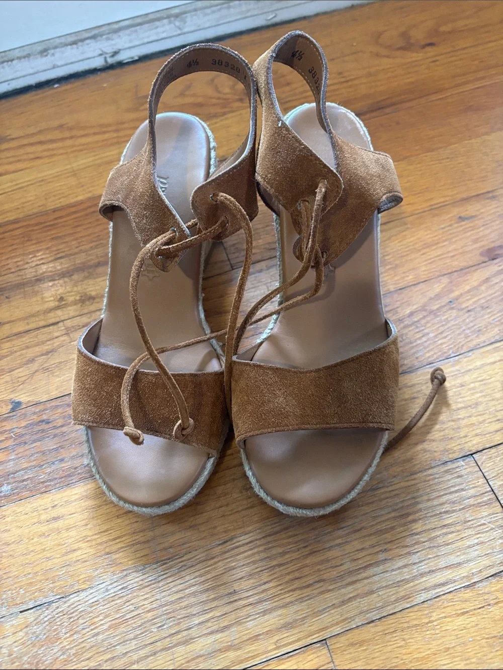 Paul Green Suede Lace-Up Wedge Sandals - Brown